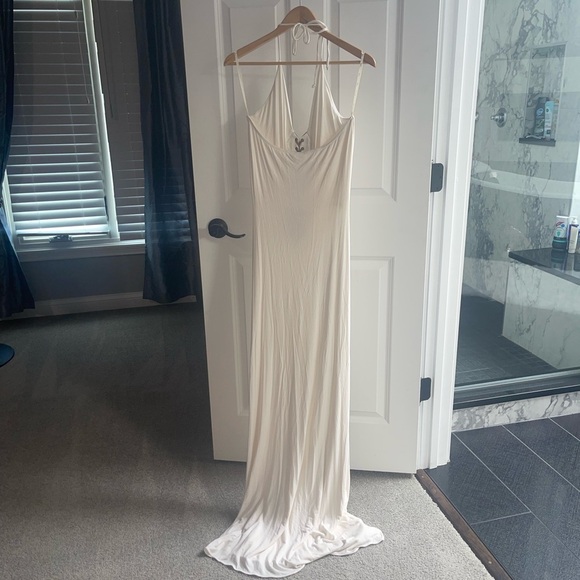 SKY Brand Halter Gown Dramatic Open Back Rayon Spandex Blend Pocahontas Large - Picture 7 of 11